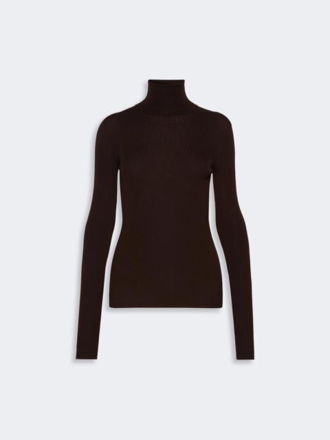 Sportmax CENTRO Slim pure wool mock polo-neck sweater - CHOCOLATE