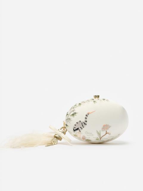 self-portrait Cream Satin Embroidered Oval Clutch Bag