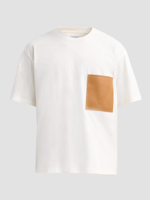 Bottega Veneta Men's Leather Pocket Crewneck T-Shirt - Parchment