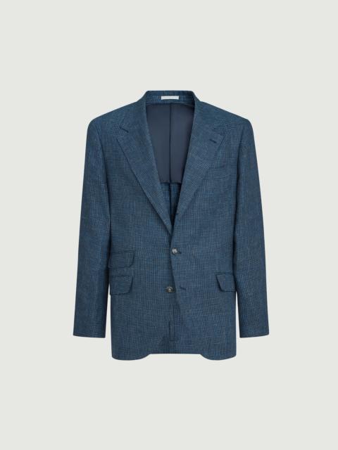 Brunello Cucinelli Linen houndstooth deconstructed Cavallo blazer with metal buttons