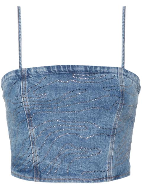 ROTATE rhinestoned denim cropped top