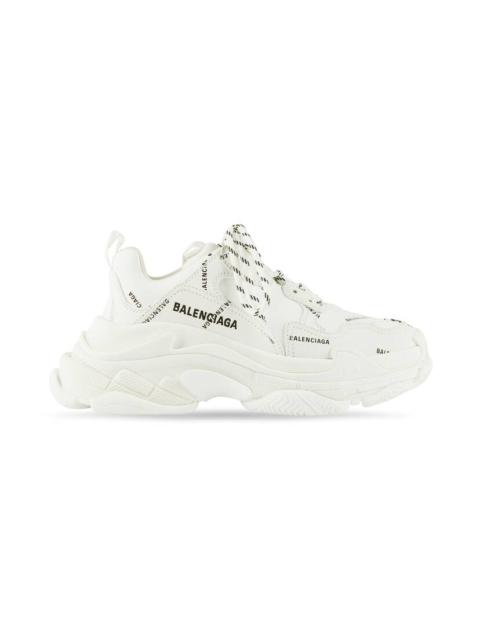 BALENCIAGA Women's Triple S Sneaker Allover Logo in White/black