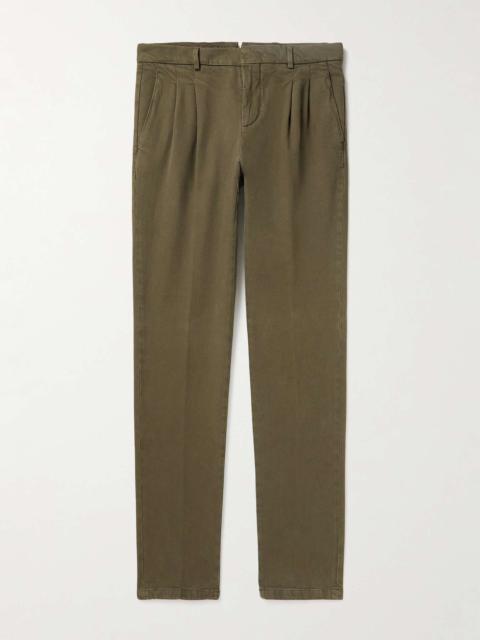 Loro Piana Tapered Pleated Stretch Cotton-Twill Trousers