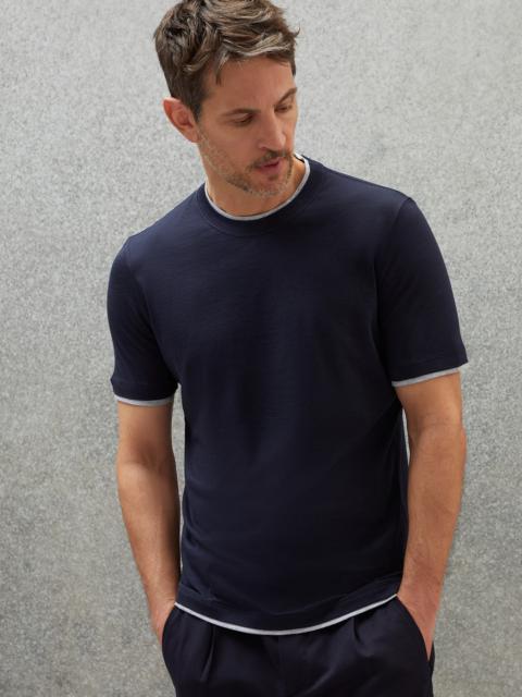 Silk and cotton jersey round neck slim fit T-shirt with faux-layering