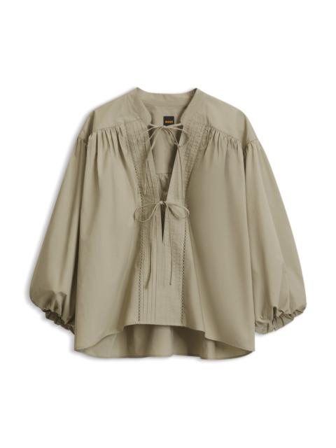 BOSS RELAXED-FIT COTTON-POPLIN BLOUSE WITH BALLOON SLEEVES
