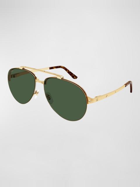 Cartier Men's Metal Double-Bridge Aviator Sunglasses
