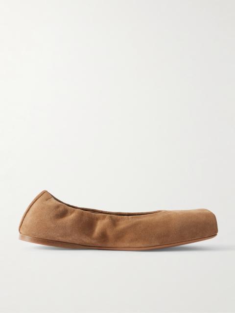 Alaïa Leather-trimmed Suede Ballet Flats