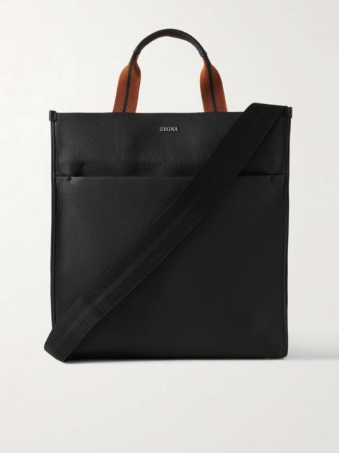 ZEGNA Striped Webbing-Trimmed Full-Grain Leather Tote Bag