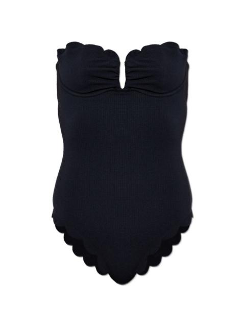 MARYSIA Lisbon scalloped-edge strapless swimsuit