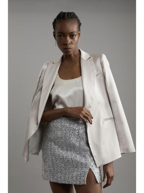 KAREN MILLEN Tall Sequin Metallic Boucle Belted Tailored Mini Skirt