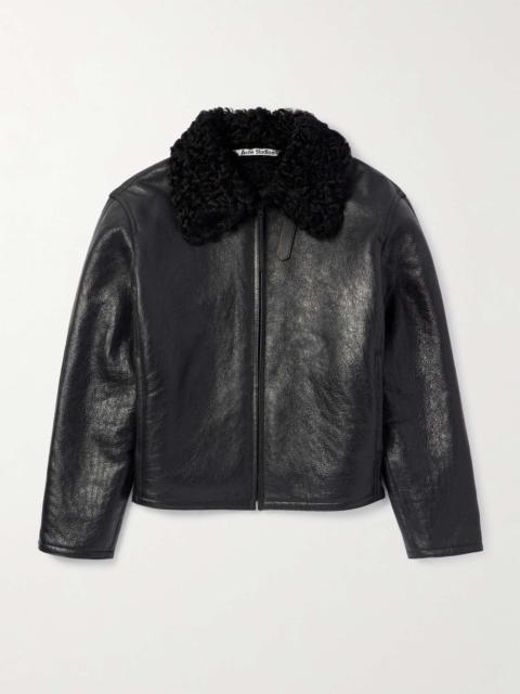 Acne Studios Shearling-Trimmed Cracked-Leather Jacket