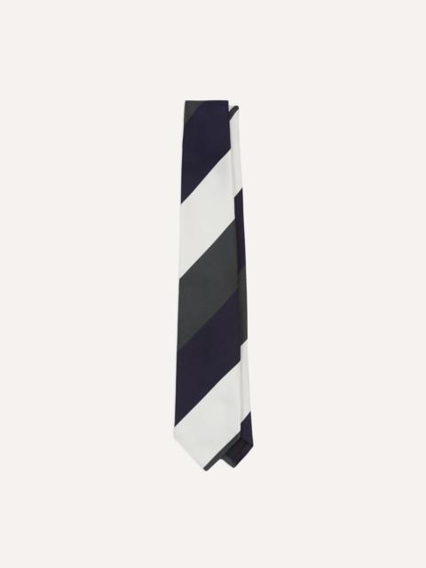 Drake's White, Navy and Grey Wide Stripe Repp Silk Tipped Tie