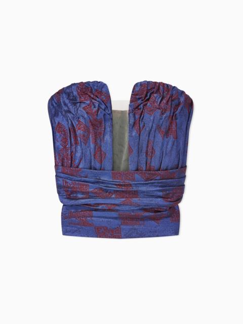 GIORGIO ARMANI RUCHED JACQUARD BUSTIER TOP WITH GEOMETRIC PATTERN