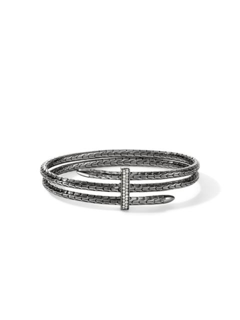 JOHN HARDY Spear Triple Flex Cuff, Dark Silver, Diamonds, 4MM
