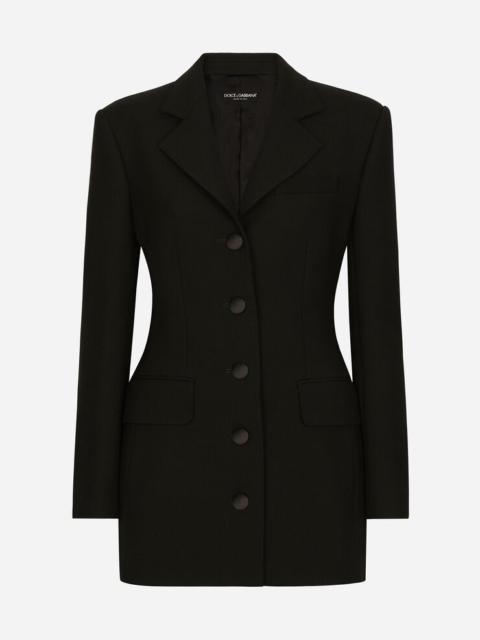 Long single-breasted wool cady Dolce-fit jacket