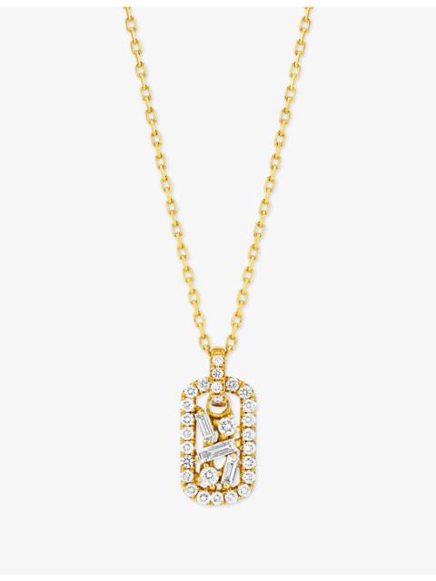 SUZANNE KALAN Baby Dog Tag 18ct yellow-gold and 0.13ct brilliant-cut diamond 0.05ct baguette diamond necklace