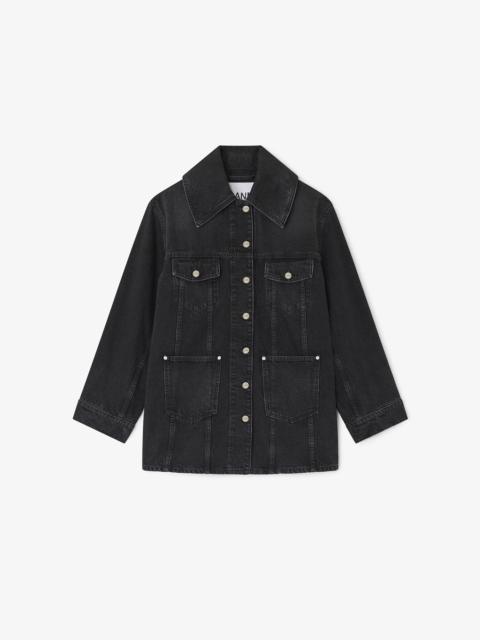 GANNI BLACK WASHED DENIM JACKET