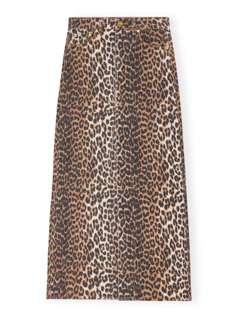 GANNI LEOPARD DENIM MAXI SLIT SKIRT