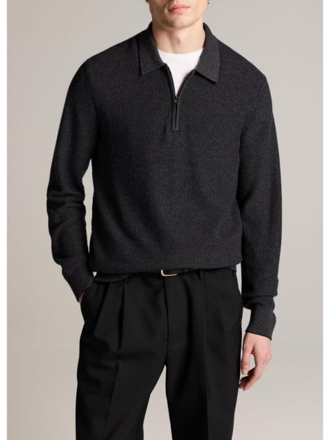 Vince Geo-Jacquard Wool-Blend Zip Polo Sweater
