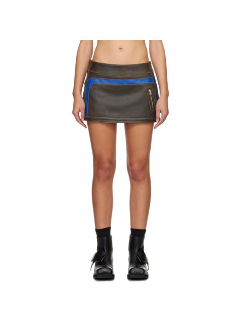 Andersson Bell Brown & Blue Racing Leather & Denim Miniskirt