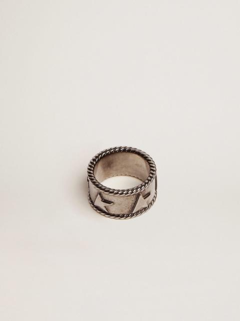 Golden Goose Timeless Jewelmates Collection band ring in antique silver color