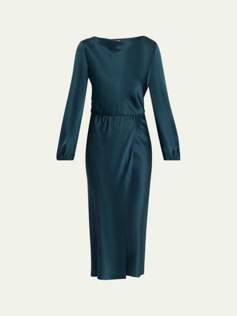 GIORGIO ARMANI High-Neck Long-Sleeve Satin Midi Dress