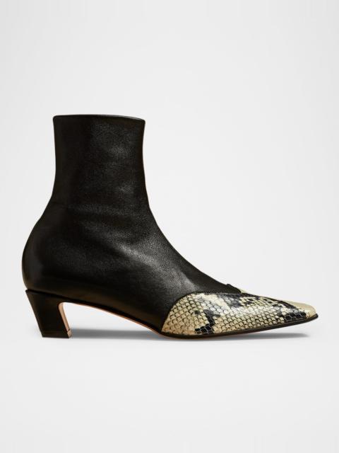 KHAITE Dallas Mixed Leather Ankle Boots
