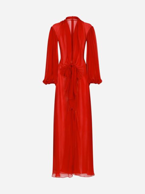 Dolce & Gabbana Long silk chiffon dress with bow detail