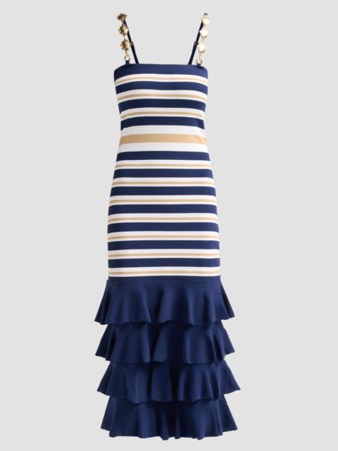 Cara Cara Women's Maryanne Shell Strap Ruffle Midi Dress - Navy Ginger Stripe
