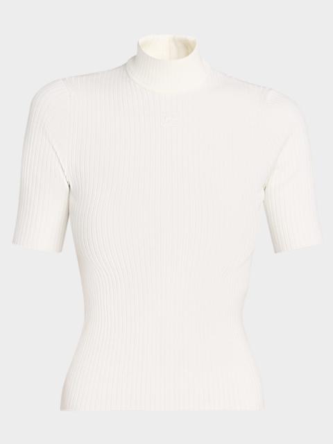 courrèges Mock-Neck Short-Sleeve Rib Pullover