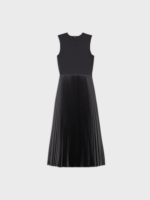 Pleated Combo Dress in Stretch Wool-Blend