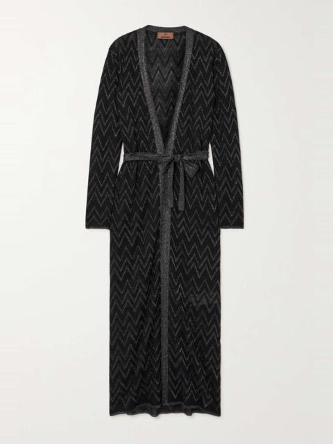 Missoni Belted striped metallic crochet-knit cardigan