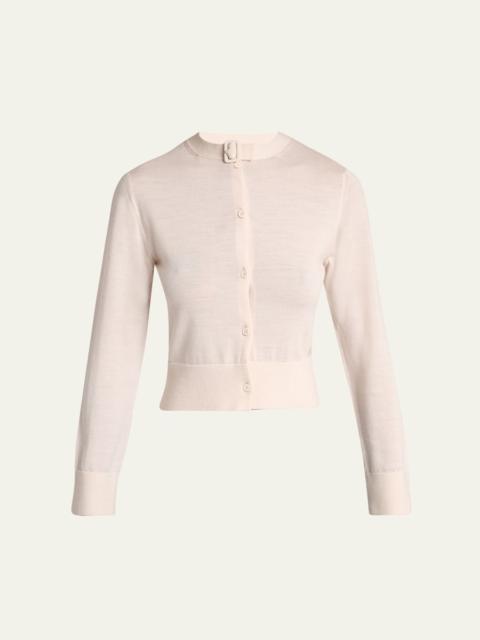 courrèges Buckle Crewneck Merino Wool Crop Cardigan