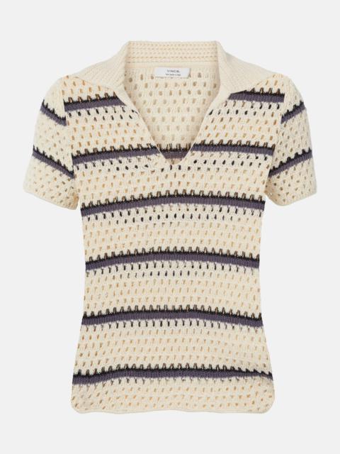 Vince Striped pointelle polo sweater
