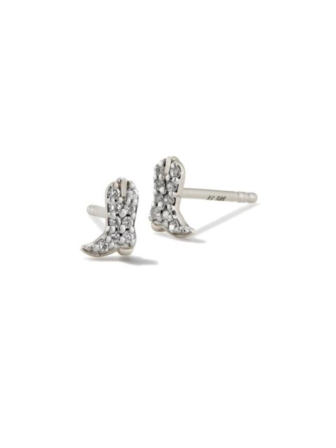 KENDRA SCOTT Tiny Cowboy Boot 14k White Gold Stud Earrings in White Diamond