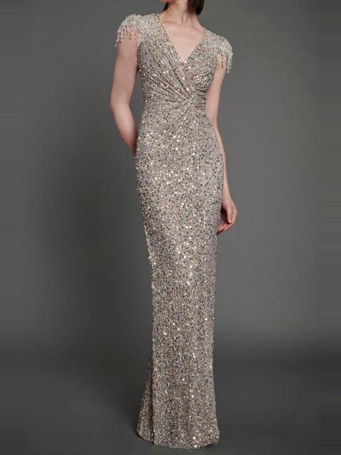 JENNY PACKHAM Wonderful Cap Sleeve Embellished Gown