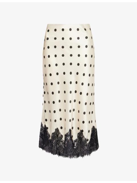 Reformation Carolina Polka-Dot Silk-Charmeuse Midi Skirt