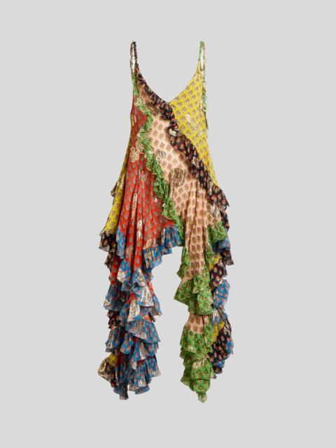 Etro SILK MINI DRESS WITH RUFFLES AND TIE-INSPIRED MOTIF