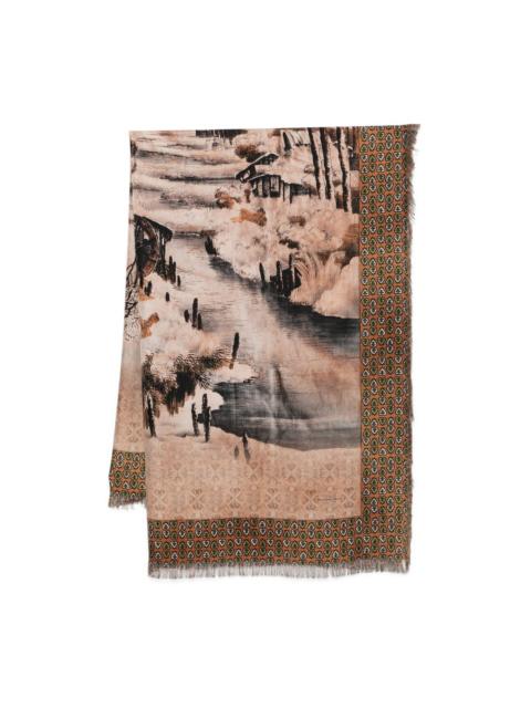 Pierre-Louis Mascia landscape-print fringed scarf