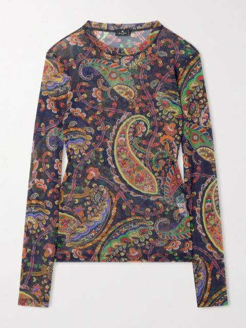 Etro Paisley-print mesh top Navy