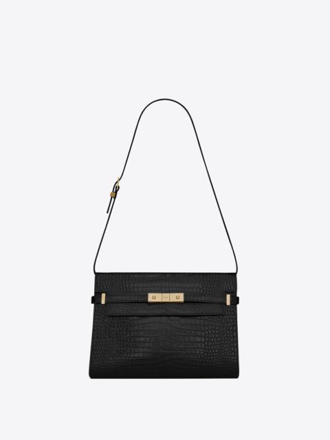 manhattan shoulder bag in crocodile-embossed shiny leather