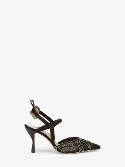 FENDI Black micromesh high-heeled slingbacks