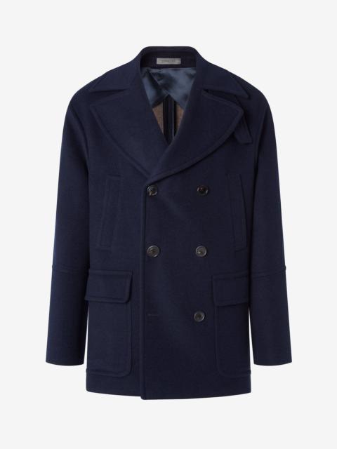CORNELIANI Blue wool, silk and cashmere blend peacoat