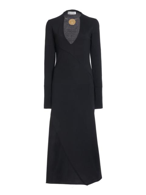 Jil Sander Necklace-Detailed Wool Midi Dress black