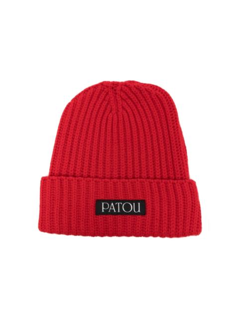 logo-patch ribbed beanie