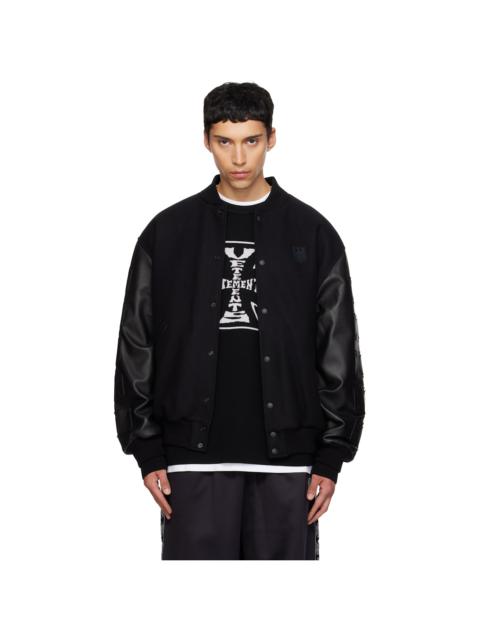 VETEMENTS Black Biker Cross Embroidered Varsity Bomber Jacket