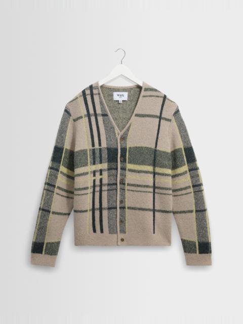 Wax London Alban - Natural And Green Plaid Check Cardigan