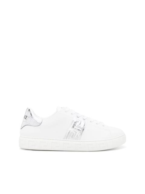 Greca-detail leather sneakers