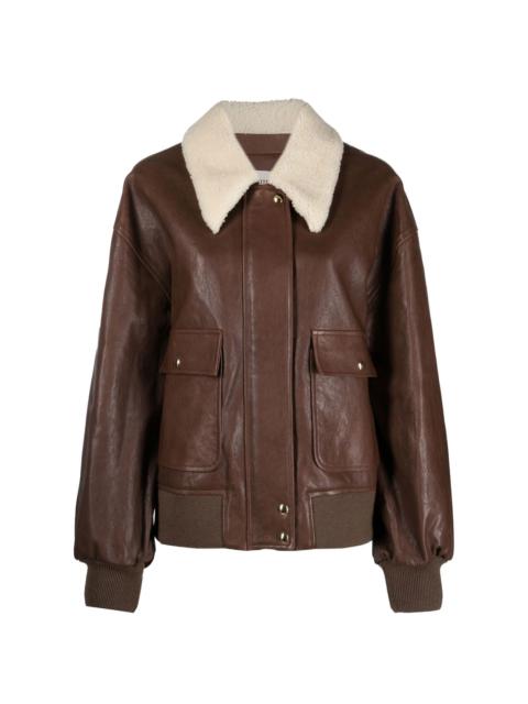 shearling-collar leather jacket
