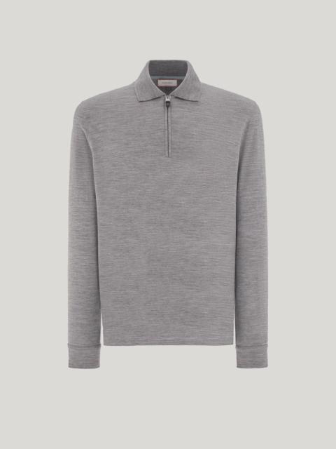 Canali IMPECCABILE GRAY MELANGE WOOL ZIPPERED POLO SHIRT